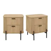 Fluted Bedside Table Set of 2 - 2 Drawer Dresser Modern Nightstand