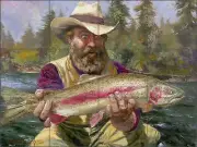 Tile Mural Backsplash Mirkovich Ceramic Fish Trout Fisherman Lodge Art NMA017