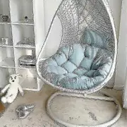 Balcony & Garden Rattan Rocking Chairs with Cushions, Swing Hanging Basket & Egg Chair Hammock Cushions Lake Blue