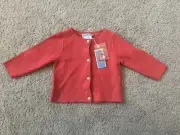 Jacadi Paris France Baby Girls Size 6 Months Rose Cardigan Knit Sweater NWT
