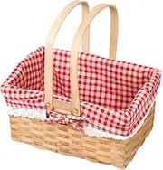 TOMVAES Wicker Basket with Double Folding Handle, Picnic Basket, Natural, Willow, Linen Gift Wedding Baskets