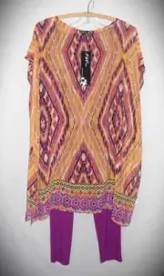 CSC Studio Women’s Southwest Print Tunic Top w Mauve Tank Top-Pants Sz M 3pc NEW