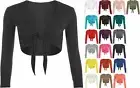 NEW LADIES TIE UP CROP SHRUG WOMENS WRAP OPEN BOLERO CARDIGAN TOP SIZE 8-26 Plus