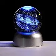 2.36" K9 Crystal 3D Solar System ball with LED Lamp Base, Engraving Shooting Star Planet Model, Gifts for Astronomy Lovers