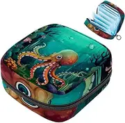 Period Bag,Sanitary Napkin Storage Bag,Big Devilfish Ocean Octopus,Tampon Holder for Purse