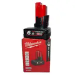 MILWAUKEE 美沃奇 M12B6 12V鋰電池 6.0AH 一顆