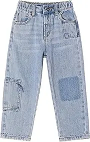 [Kidscool Space] Baby Little Boys Jeans, Girls Elastic Waist Adjustable Ripped Patchworked Denim Pants