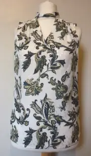 NEXT Paisley Print Sleeveless Twist Chocker Neck Top Size 8 BNWT RRP £29.99 Ecru