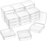 Qeirudu 24 Pack Small Plastic Storage Box with Hinged Lids - Clear Bead Organizer Cases Storage Containers for Beads, Jewelry and Craft Supplies (3.3 x 3.3 x 1.2 Inch)