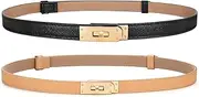 [CuteV] Women's Skinny Leather Belt Adjustable Thin Waist Belts for Women with Silver Gold Buckle Turn Lock Belt for Dresses Jeans Pants Coat