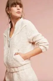 Anthropologie Line & Dot Leighton Jacket Large Beige Silver Tweed New $138 Tag