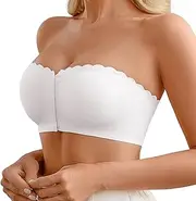 [DEANGELMON] Strapless Bra for Women Front Closure Non-Slip Padded Bandeau Bras Comfortable Wavy Edge Tube Top Bralette