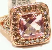 10.74CT 14K Rose Gold Natural Morganite White Diamond Vintage Engagement Ring
