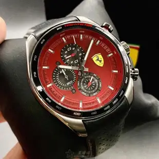 【Ferrari 法拉利】FERRARI手錶型號FE00060(紅色錶面槍灰色錶殼深黑色真皮皮革錶帶款)