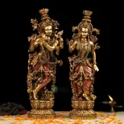 15 inch Radha Krishna Statue Sculpture, Copper Handmade Divine Statue for Gifts