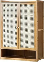Oikiture 6-Tiers Rattan Shoe Storage Cabinet w/ 2 Doors, Shoes Rack Organiser Shelf w/Removable Shelves, Below Open-Shelf Storage Easy Assemble, for Living Room Entryway Hallway, 32x61x93CM, Brown