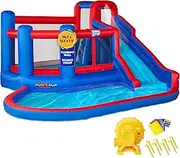 Sunny & Fun Big Time Bounce-A-Round Inflatable Water Slide Park – Heavy-Duty for Outdoor Fun - Climbing Wall, Slide & Splash Pool – Easy to Set Up & Inflate with Included Air Pump & Carrying Case