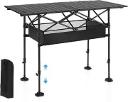 Folding Camping Table, Portable Roll-Up with Adjustable Height, Storage & Carry