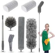 Feather Duster 100inch Bold Extension Telescopic Pole, Bendable & Washable Microfiber Dusters,Damp Clean Duster Sponge Duster,for Cleaning Ceiling Fan,Cobweb,Gap,High Ceiling,Blinds,Furniture,Car