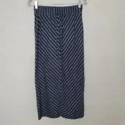 Ann Taylor Loft Blue Striped Maxi Skirt Size XXSP Pull On Back Slit Stretchy