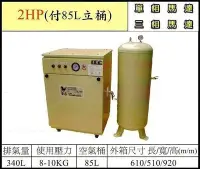 在飛比找Yahoo!奇摩拍賣優惠-【優質五金~來電詢價】寶馬 2HP 三相 空壓機 付 85L