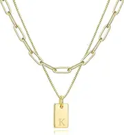 [UOEPOWA] Layered Initial Necklace with Gift Box, 14K Gold Fashion Plated Paperclip Chain, Personalized Letters, Name Tag Pendant Necklace, Women's Fashion Jewelry