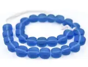 Blue Flat Circular Java Recycled Glass Beads 15mm Indonesia Sea Glass Tabular