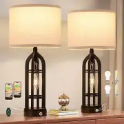 Table Lamps for Living Room Set of 2 - Bedside Lamp for Bedroom with USB C+A & O