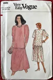 80s Vintage Very Easy Vogue Pattern 8585 Misses Dress Size 14 16 18 Uncut FF