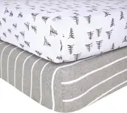 Fitted Crib Sheet Organic Cotton BEESNUG - Pine Forest and Stripe Prints, Fits U
