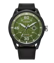 Citizen Avion AW1735-03X Green Dial Black Leather Band Watch Date Display