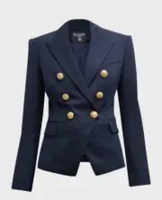 Balmain, NWT $ 2695, Balmain Classic Double-Breasted Blue Blazer, Size 38 France
