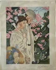 Hand-Painted MAN & WOMAN HOLDING HANDS Needlepoint Canvas 13.5-mesh 13 5/8 x 18"
