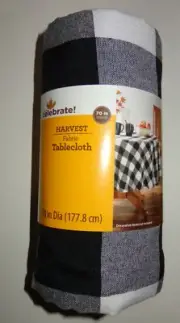 NEW FARMHOUSE HARVEST BLACK & WHITE PLAID CHECKERED 70" ROUND FABRIC TABLECLOTH