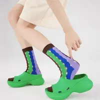 在飛比找Yahoo!奇摩拍賣優惠-潮襪襪子 2022年秋季新款三宅條紋鏤空洞洞襪拼接撞色中筒襪