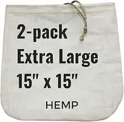 2 Extra-Large Nut Milk Bags - 15" x 15" - All Natural Hemp Reusable Food Strainer for Yogurt, Cheese, Nut Milks, Tea, Coffee & More - 100% Eco-Friendly (Hemp)