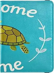 [Amooorous] Welcome Home Cute Cartoon Turtle Leather decorative waterproof passport holder Travel Documents Organizer Protector Passport Holder Case Ultra Slim, Welcome home cute cartoon turtle, 1 size