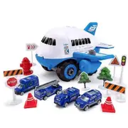 Children Aircraft Toy Track Inertia Toy Car Plane Model With Large Storage Space with 4 Cars (Blue)