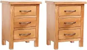 'vidaXL Solid Oak Wood Nightstands, Rustic Design, Set of 2 - Three-Drawer Bedside Cabinets, Brown, 40 x 30 x 54 cm'