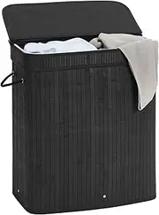 Laundry Basket with Lid, 72L Bamboo Laundry Hamper with Removable Liner, Collapsible Storage Dirty Clothes Basket with Handles for Laundry Bedroom (Black)