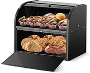 Esilihom Extra-large Bread Bin, Bread Bins for Kitchen, 2-Layer | Large | Roll Top | 40 x 24.5 x 32.5cm, Black
