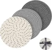 Proxima Direct Potholders Set Trivets Set 100% Pure Cotton Thread Weave Hot Pot Holders Set of 3 Stylish Coasters, Hot Pads, Hot Mats,Spoon Rest for Cooking and Baking by Diameter 7 Inches (Grey)