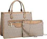 [MKP COLLECTION] MKP Tote Bag for Women Medium Signature Monogram Satchel Handbags Purses Top Handle Shoulder Bags Wristlet Wallet Set 2pcs