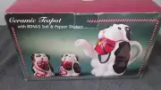 SALE NIB CERAMIC TEAPOT WITH BONUS SALT AND PEPPER SHAKERS MADE FOR KMART