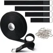 1"x16Ft Hook & Loop Straps, 25 Buckles, Adjustable Nylon Cable Ties, Black