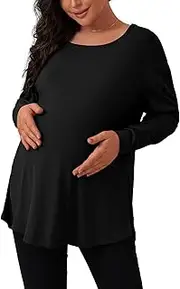 [MOMOOD] Maternity Shirt Loose Long Sleeve Maternity Top Split Side Pregnancy Top for Women
