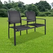 VRAXO 2 Seater Garden Bench 131 cm Steel and Textilene Black -14.55KG,40838