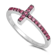 Sideways Cross Ring Genuine Sterling Silver 925 Rhodium Plated 9 mm Sizes 4 - 10