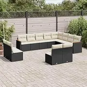 12 Piece Garden Sofa Set with Cushions Black Poly Rattan,Outdoor Furniture Sets 99.4KG-3258871