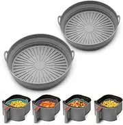 Square Silicone Air Fryer Liners - 8 Inch Reusable Air Fryer Pot，Easy to Clean Pot for 5.8 to 8 Qt Air Fryer Baking Tray Oven Accessories (1p-round-grey)